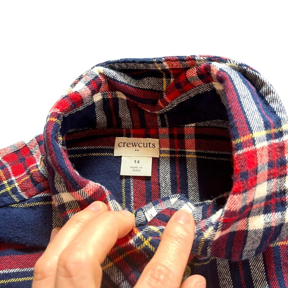 Crewcuts J. Crew Kids Plaid Flannel Button Down Shirt Navy Red Size 14‎ Classic - Picture 2 of 6